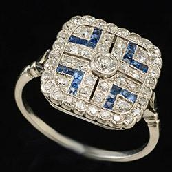 Platinum Art Deco sapphire square ring