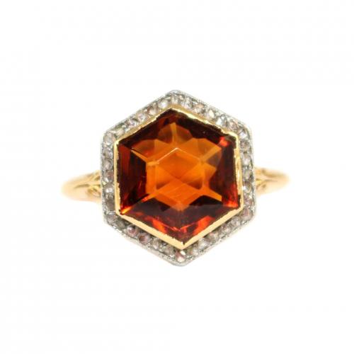 Edwardian Hexagonal Citrine & Diamond Ring c.1910
