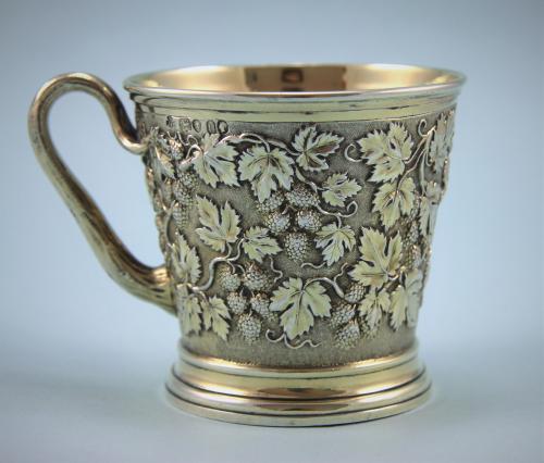 Hunt & Roskell Victorian Silver Gilt Chased Mug. London 1848