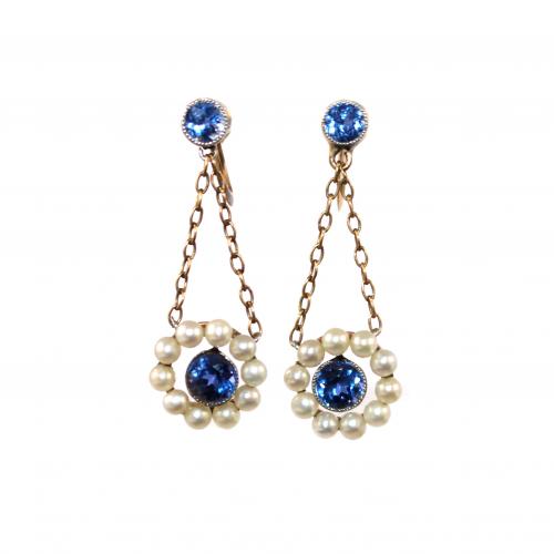 Edwardian Sapphire & Pearl Drop earrings c.1910