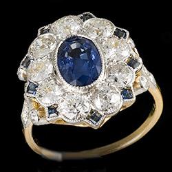 Sapphire and diamond cluster ring, circa 1910/20