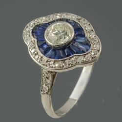 Platinum set Art Deco ring with sapphires and diamonds