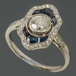 Art Deco sapphire and diamond platinum set ring