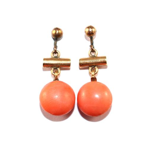 Victorian Coral & Gold Drop Earrings c.1890
