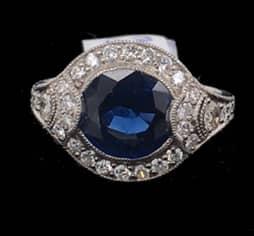 Platinum diamond and sapphire ring, circa 1930