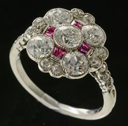 Art Deco ruby and diamond cluster ring
