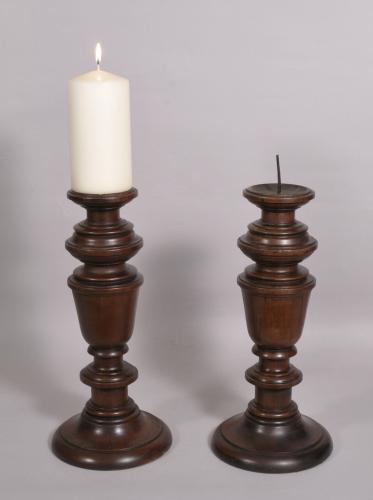 S/4427 Antique Treen Late Victorian Mahogany Pricket Candlesticks