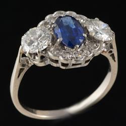 Platinum natural three stone Edwardian ring