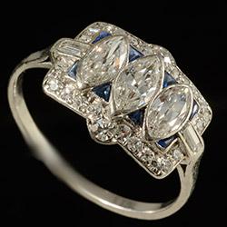 Art Deco platinum set diamond and sapphire ring