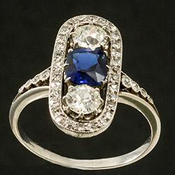 Edwardian sapphire diamond oval ring circa 1910