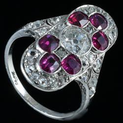 Burmese ruby and diamond Art Deco ring