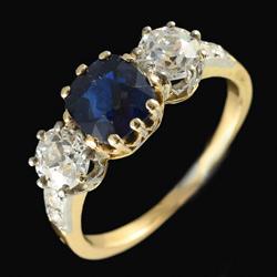 Victorian sapphire and diamond three stone ring