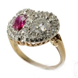 Burmese ruby and diamond heart ring