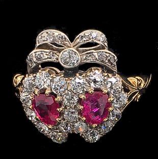 Victorian ruby and diamond double heart ring