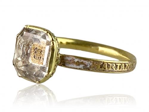 Stuart crystal & enamel mourning ring for Mariane Trible. English, 18th century