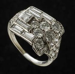 Platinum baguette and round diamond wrap over ring