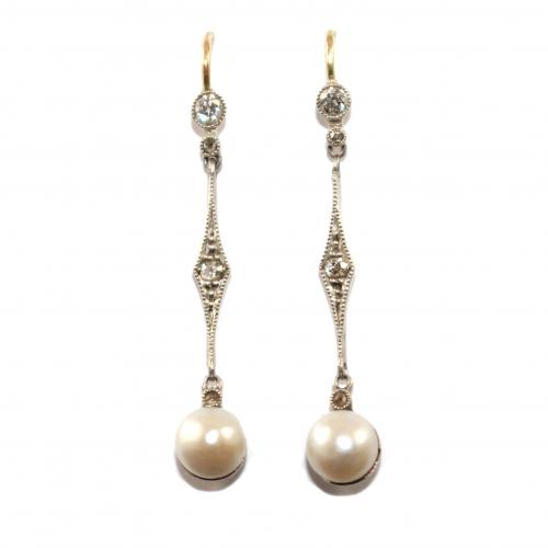 Edwardian Pearl & Diamond Drop Earrings c.1920