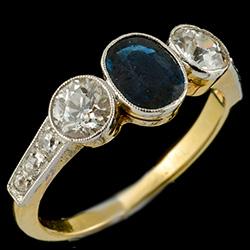 Sapphire and diamond millgrain set ring, circa 1920