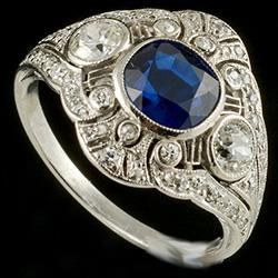 Sapphire and diamond Edwardian platinum ring