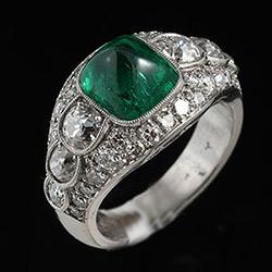 Columbian sugar loaf emerald and diamond platinum ring