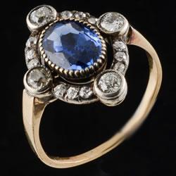 Victorian sapphire and diamond gold on silver cluster ring