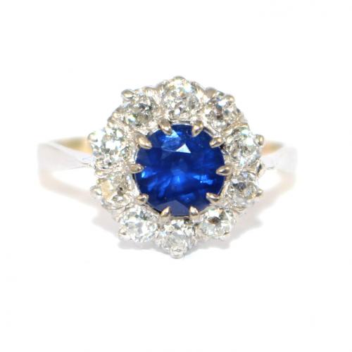 Art Deco Sapphire & Diamond Cluster Ring c.1930
