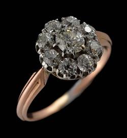 Victorian rose gold diamond cluster ring