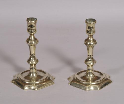 S/4438 Antique 18th Century Pair of Brass Candlesticks