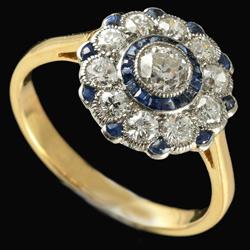 Sapphire and diamond cluster ring, circa 1920