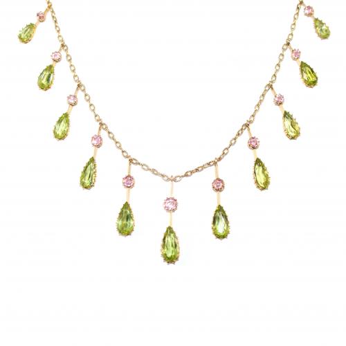 Edwardian Pink Topaz & Peridot Necklace c.1905