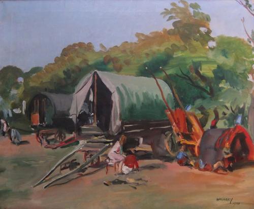 Philip Naviasky "TheGipsy Encampment" oil on canvas