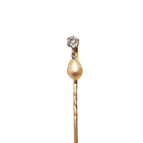 Edwardian Diamond & Pearl Stickpin c.1915
