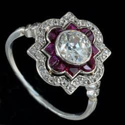 Ruby and diamond platinum set Art Deco ring
