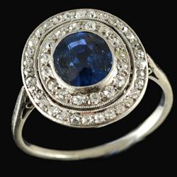 Platinum Edwardian sapphire and diamond target ring