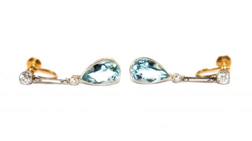 Edwardian Aquamarine & Diamond Earrings c.1910