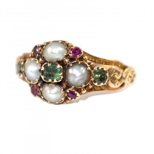 Georgian Pearl, Emerald & Ruby Ring c.1810