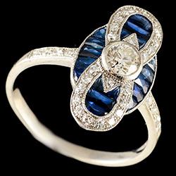 Art Deco sapphire and diamond marquise ring