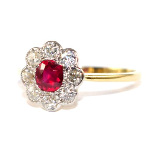 Art Deco Ruby & Diamond Cluster Ring c.1925