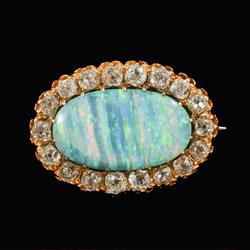 Black opal and diamond Victorian brooch