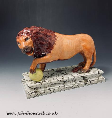 Antique Staffordshire pottery pearlware figure of a Lion early 19th century