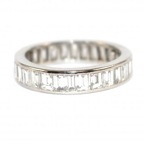 Art Deco Baguette Diamond Eternity Ring c.1940 French - size I 1/2