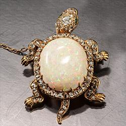 Gold diamond and opal tortoise brooch, circa 1880