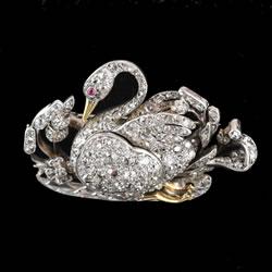 Fine diamond swan brooch, circa 1900