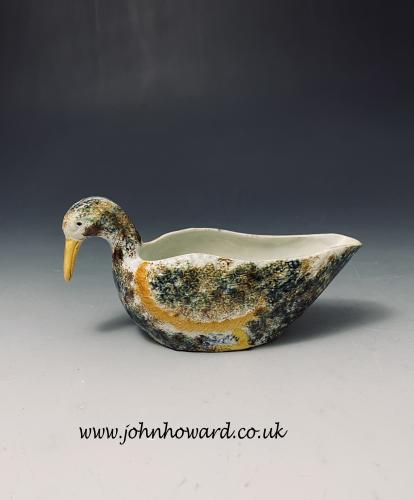 Prattware pottery duck shaped sauce boat English circa 1800