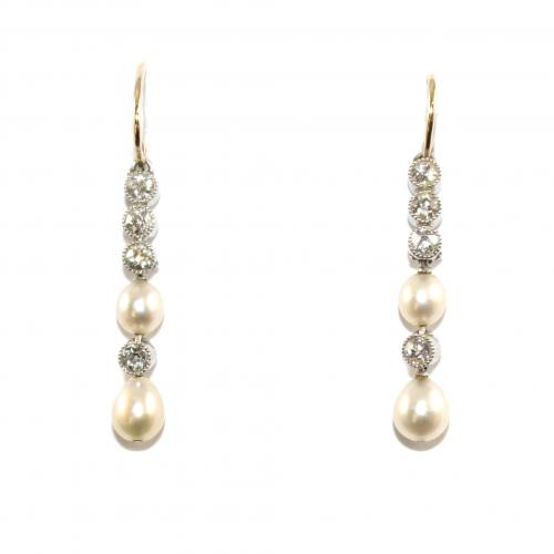 Edwardian Diamond & Pearl Earrings c.1915