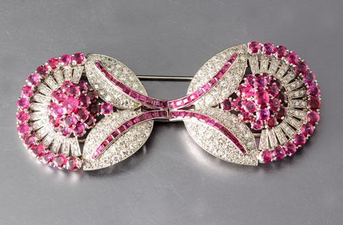 Ruby and diamond double clip and brooch