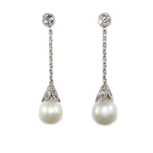 Art Deco Natural Pearl & Diamond Earrings c.1930