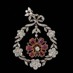 Edwardian Burmese rubies and diamond brooch/pendant