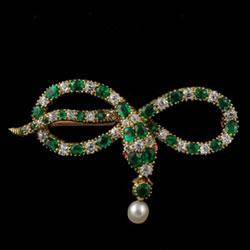 Victorian emerald and diamond snake brooch