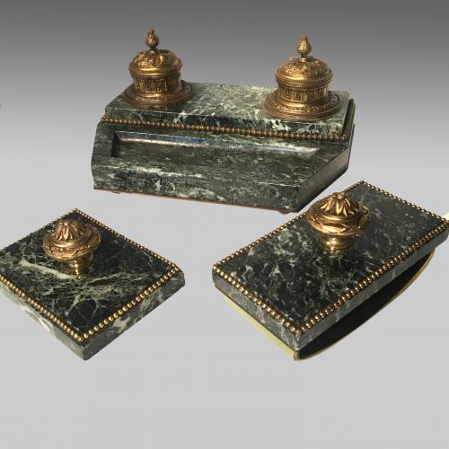  French vert antique marble and ormolu mounted desk set-